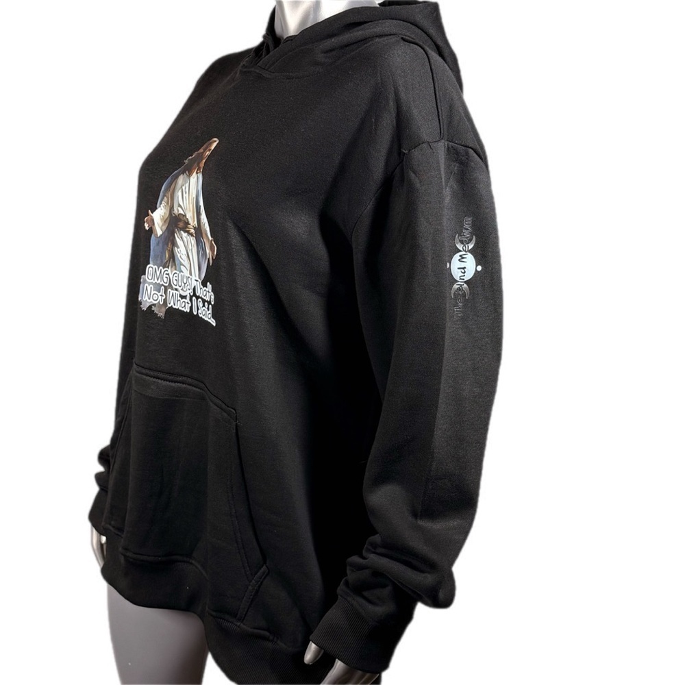 The Blind Medium | Black Oversized Hoodie Pullover with Funny Jesus Meme graphic - Picture 7 of 16